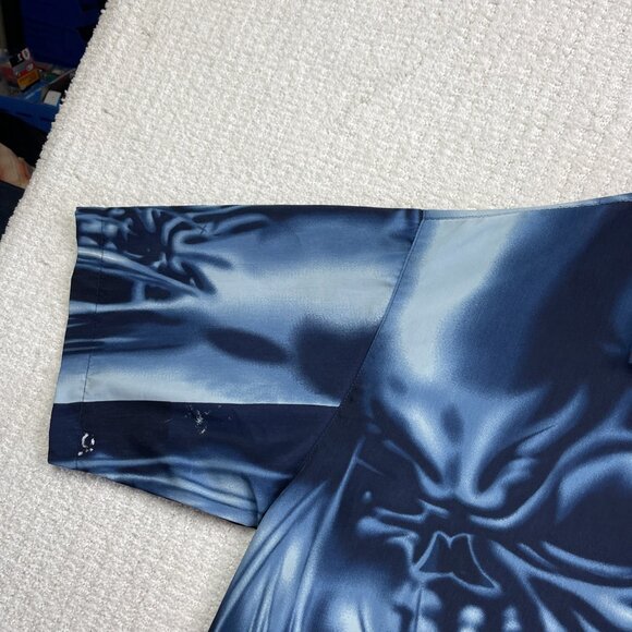 Y2K Urban Rags Skull Blue Flame AOP Shirt Black Men Sz 2XL Goth Cyber Punk Emo - Picture 3 of 16